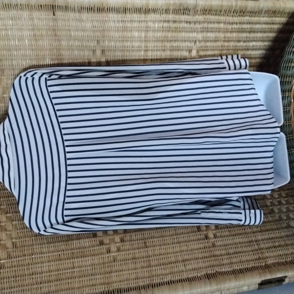 Express Women's Navy and White Stripe Button Down Women's Blouse. - Picture 4 of 5